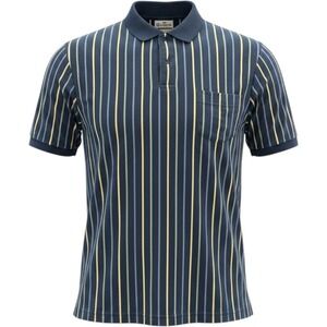 Vintage Brittany Bay Mens Large Striped Polo Shirt Navy Blue Yellow Cotton Blend